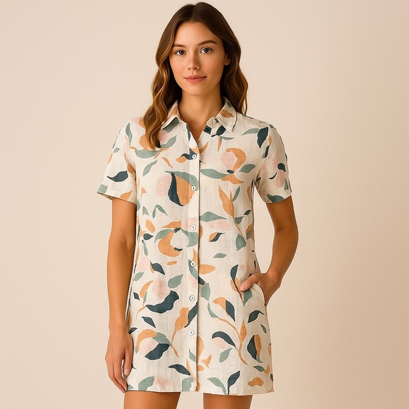 Rachel Zoe 100% Linen Shirt Dress – Abstract Floral XS - Picture 1 of 14